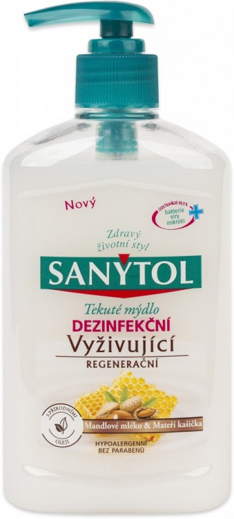 Sanytol dez.mýdlo 250ml mandl+mat.kašičk | Toaletní mycí prostředky - Tekutá mýdla - S dávkovačem